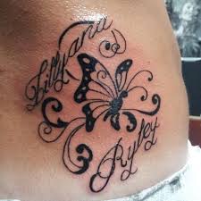 Meaning of butterfly tattoos and pictures of cute and small butterfly tattoo designs and images for on the wrist, shoulder 110 amazingly beautiful butterfly tattoos for everyone. Hip Placement Tattoo Child S Name Around Butterfly Butterfly Name Tattoo Butterfly Tattoos For Women Tattoos With Kids Names