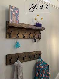 Set Of 2 Coat Rack With And Without Shelf Entryway Etsy Coat Rack Shelf Coat Rack Wall Wall Mounted Coat Rack