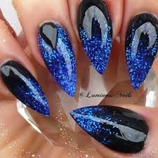 Matte Black And Blue Ombre Nails Pin By Niki Hawthorne On Nails Blue Glitter Nails Stiletto Nails Designs Luminous Nails