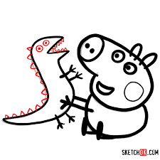 Found 37 free dinosaurs drawing tutorials which can be drawn using pencil, market, photoshop, illustrator just follow step by step directions. How To Draw George Pig With A Dino Toy Sketchok