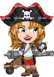 Cute Pirate Girl Cartoon Vector Character Illustration Set