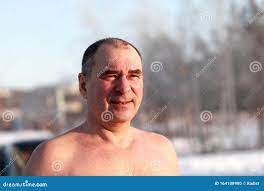 Naked senior man in winter stock photo. Image of lifestyle 
