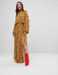 Asos Mango Mango Split Front Floral Maxi Dress Yellow Adorewe Com Kleider Kleider Kleider Bekleidung