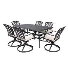 These chairs are made on a swivel base that allows you to spin and rotate effortlessly. Paseo 7 Piece Outdoor Dining Set With Swivel Chairs Red American Home Furniture Store And Mattress Center Albuquerque Santa Fe Farmington Nm