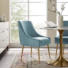 Amazon Com Modway Discern Pleated Back Upholstered Performance Velvet Dining Chair Light Blue Chairs In 2020 Blue Dining Chair Dining Chairs Velvet Dining Chairs