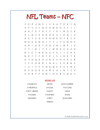 nfl teams nfc word search my printable puzzles