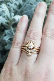 Sun Moon And Stars Stacking Ring Set Sunburst With Diamond Etsy Moon And Star Ring Stacking Ring Set Sunburst Ring