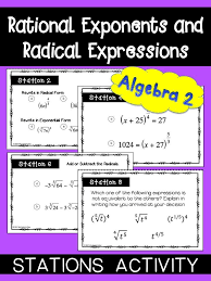 Rational Exponents And Radical Expressions Activity For Algebra 2 Radical Expressions Exponent Worksheets Expressions Activities