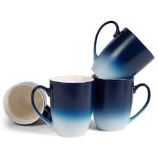 When serving, present the coffee mug set on a round tray made of wood alongside holders for milk and sugar. Blue White Two Toned Ombre Matte 10 Ounce Ceramic Stoneware Coffee Cup Mug Set 4 Walmart Com Walmart Com