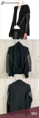Maje Black Leather Sleeves Knit Cardigan Sweater Knit Sweater Cardigan Leather Sleeve Sweater Cardigan