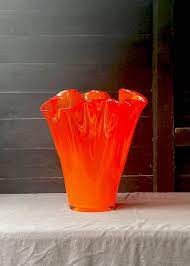 Large Murano Handkerchief Orange Vase