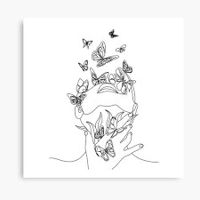 Lienzo Cara Abstracta Con Mariposa Por Un Dibujo Lineal Retrato De Estilo Minimalista Estampado Botanico Simbolo De La Naturaleza De La Cosmetica Arte Mode In 2021 Line Art Drawings Nature Symbols