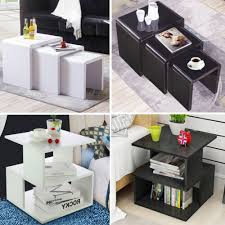 Clear table top dining coffee table protector tempered glass multi size shape uk. Uk Stock White Nest Of 3 Tables High Gloss Nesting Tables Wood Coffee Table Multi Functional