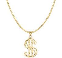 14K Gold Dollar Sign Charm Pendant with 1.2mm Box Chain Necklace