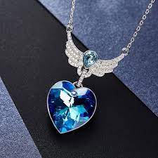 Blue Diamond Heart Necklace Diamondheartnecklace Blue Crystal Necklace Swarovski Pendant Necklace Heart Necklace Diamond