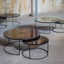 Notre Monde Bronze Nesting Coffee Table Set 20700 Heavy Aged Mirror Top Metal Nesting Coffee Tables Mirrored Coffee Tables Round Nesting Coffee Tables