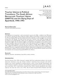 Maybe you would like to learn more about one of these? Pdf Teacher Unions In Political Transitions The South African Democratic Teachers Union Sadtu And The Dying Days Of Apartheid 1990 1993