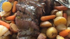 Slow Cooker Eye Of Round Roast With Potatoes Carrots And Celery Cooks All Day And Will Be A Warm And Co Slow Cooker Round Roast Slow Cooker Roast Round Roast
