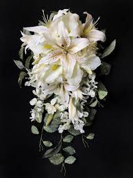 Make this easy ultra violet wedding bouquet for spring · ruffled. Dreamy Ivory White Cascading Bride Bouquet With Tiger Lilies Wisteria Calla Lilies And Trailing Greenery Lily Bouquet Wedding Stargazer Lily Wedding Bouquet Wedding Flowers
