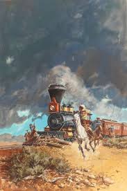 Mainstream Illustration Gerald Powell American 20th Century Last Stage To Benbow Paperback Cover 1976 Acrylic And Gou Western Art Train Art Illustrators