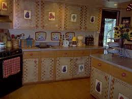 They sit directly on the floor. Country Kitchen With Decoupaged Veggies And Stenciled Border On Cabinet Doors Kitchen Colors Kitchen Country Kitchen