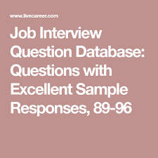 Job Interview Question Database Questions With Excellent Sample Responses 89 96 Job Interview Questions Typical Job Interview Questions Interview Questions