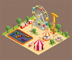 Download Amusement Park Colorful Composition With Circus And Various Attractions 3d Isometric For Free Amusement Park Games Amusement Park Isometric