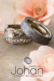 Meteorite And White Gold Wedding Rings In 2020 Meteorite Engagement Ring Vintage Engagement Wedding Rings Meteorite Ring