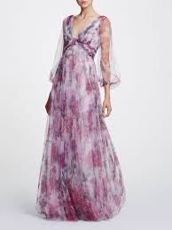 Bishop Sleeve V Neck Printed Gown