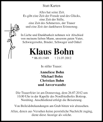 Traueranzeigen von Klaus Bohn