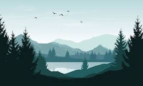 Vector Landscape With Blue Silhouettes Of Mountains Hills And Forest And Sky With Clouds And B Landscape Silhouette Landscape Illustration Silhouette Painting