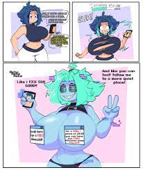 ! 1girls bimbo bimbofication blue skin breast expansion breasts  out bursting breasts censored nipples choker cleavage comic comic page  english text female hanging breasts huge breasts kuna (lr mano)