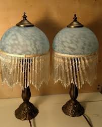 Victorian Boudoir Table Lamps Blue With Glass Fringes 18 Tall Pair Victorian Lamps Victorian Table Lamps Vintage Table Lamp