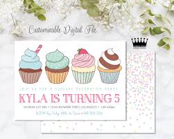 These personalized invitations are 4.5 w x 6.25h and will have a small white border around the perimeter of the invitation (whether the border has a straight. Kid S Cupcake Decorating Birthday Party Invitation Child S Baking Party Birthday Invitations Kids Cat Birthday Party Invitations Birthday Cupcakes Decoration