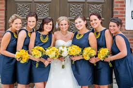 Navy Blue Bridesmaid Dresses Yellow And White Bouquets Yellow And Navy Wedding Oldani Phot Yellow Wedding Bridesmaid Dresses Navy Blue Bridesmaid Dresses