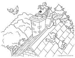 The wolf and the brick house; Big Bad Wolf Climbing Chimney Coloring Pages Wolf Colors Three Little Pigs
