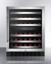Summit Swc530blbistcss 24 Inch Undercounter Dual Zone Wine Cellar With Slide Out Shelving 46 Bottle Capacity Automatic Defrost Glass Door Factory Installed Built In Wine Cooler Stainless Steel Door Handles Dual