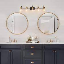 Lnc Bneijihd112w5t8 35 5 In Light Aged Brass Vanity With Black Li Frame And Modern Clear Glass Globes