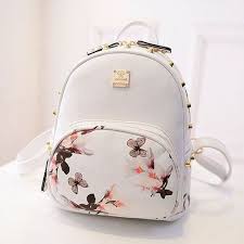 Women 39 S Backpack Models White Butterfly Patterned Metal Button Backpack Butterfly B Leather Backpacks For Girls Small School Bags Cute Mini Backpacks