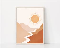 Sun Landscape Art Print Boho Art Prints Boho Wall Art Etsy Boho Wall Art Etsy Wall Art Boho Painting