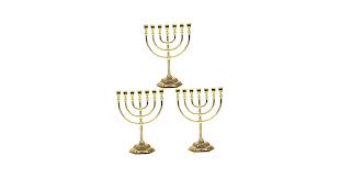 IMIKEYA 3pcs Jerusalén Candelabro 7 Ramas Candelabros Decoración Judía Día  Festivo Menorá Judía 7 Ramas 7 Ramas Latón Cobre Puro Menora 7 Velas ...