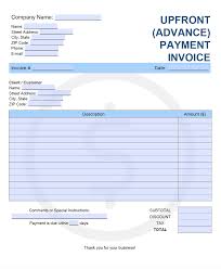 Free Upfront Advance Payment Invoice Template Pdf Word Excel