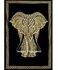 Elephant indian asian sketched elephants orange & blue tapestry. Black And Gold African Elephant Tapestry Wall Hanging Royalfurnish Com