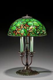 A Tiffany Studios Favrile glass and bronze Woodbine lamp