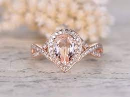 Maybe you would like to learn more about one of these? Amazon Com 6x8mm Pear Shape Cut Natural Pink Morganite Engagement Ring Solid 14k Rose Gold Diamond Halo Art Deco Loop Twisted Wedding Band Antique Vintage Women Anniversary Gift For Her Handmade