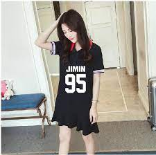 2018 new kpop bts bangtan boys spring and summer korean loose v neck casual t shirt dress in the long par korean dress online dress shopping printed mini dress
