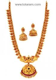 235 Gs2815 22k Gold Peacock Long Necklace Earrings Set Temple Jewellery Gold Temple Jewellery Gold Jewelry Stores Gold Necklace Set