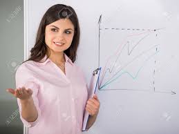 Young Attractive Woman Presenting Business Strategy On Flip Chart