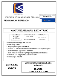 Pinjaman peribadi koperasi belia nasional berhad (kobena). Kobena 1