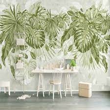 With a wall this striking, keep the colour palette tight. Unique Floral Mural Wallpaper With Elegant Nature Inspired Designs Custom Made To Wall Meas Feature Wall Wallpaper Bedroom Wallpaper Leaf Green Leaf Wallpaper